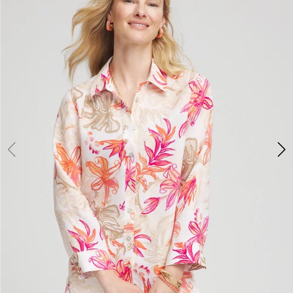 Chico's Pink and Orange Floral Button Down Shirt
